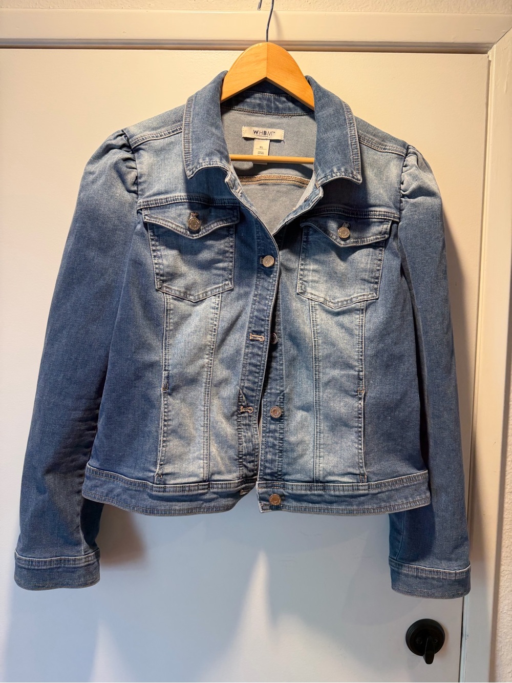 WHBM Puff Sleeve Cropped Denim Jacket XL